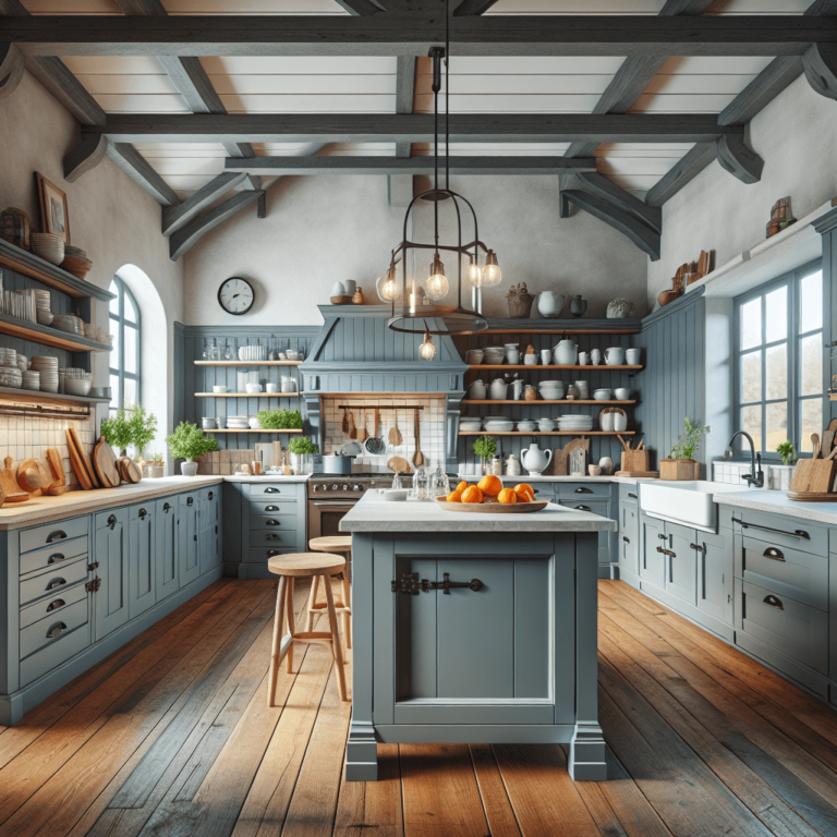 blaugraue Küche im Bauernhausstil-Nürnberg