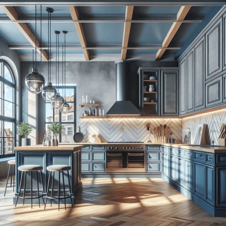 blaugraue Küche im Loftstil-Nürnberg