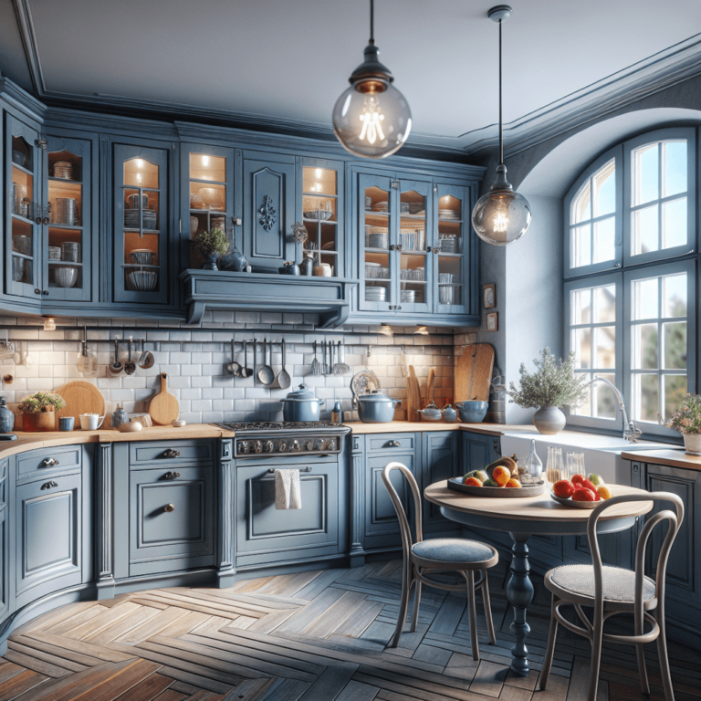 blaugraue Küche im Vintage Chic Stil-Nürnberg