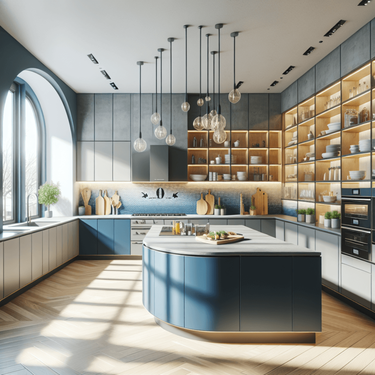 blaugraue Küche in U-Form-Nürnberg