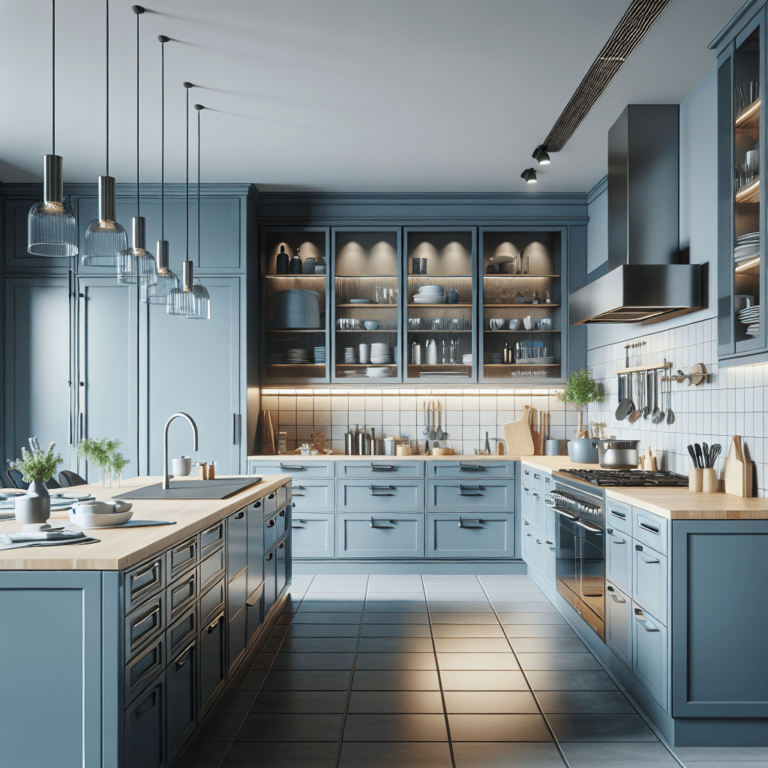 blaugraue Küche mit Stahlakzenten-Nürnberg