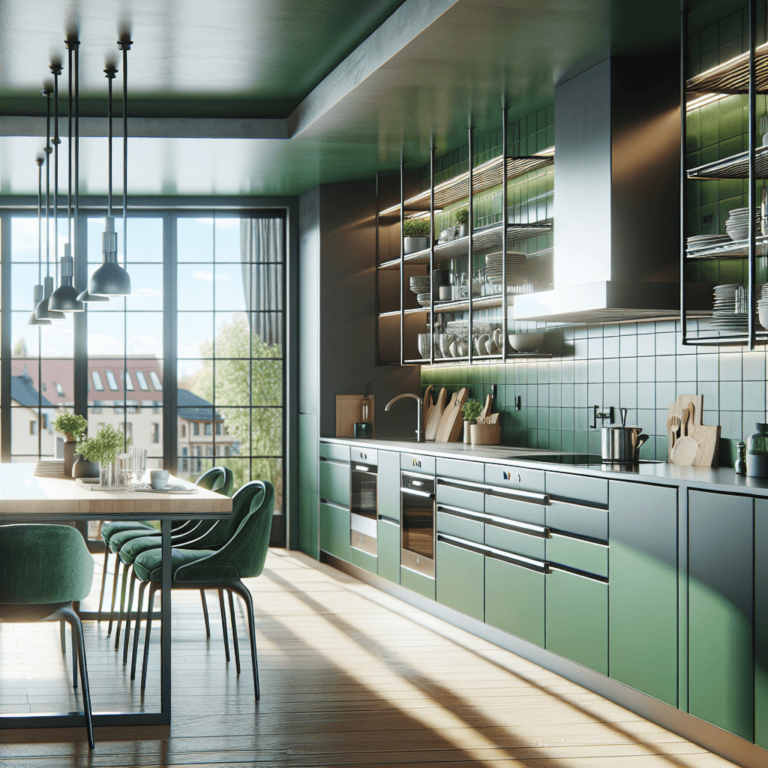 grüne Küche mit Stahlakzenten-Nürnberg