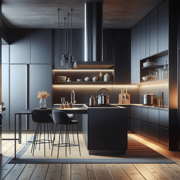 schwarze Küche mit Stahlakzenten-Nürnberg